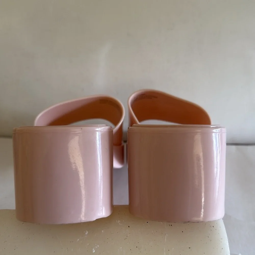 Soft pink block heel slip on platform summer slides size 8